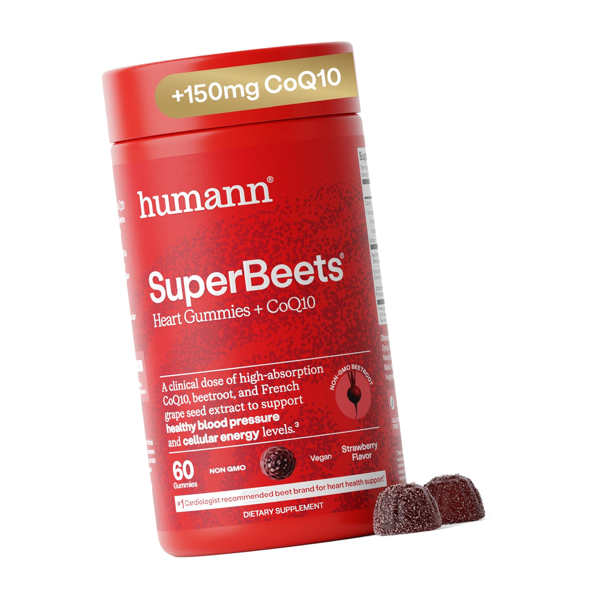 Humann SuperBeets 5-in-1 Heart Gummies + 3X Absorption 150mg CoQ10, 60 Ct
