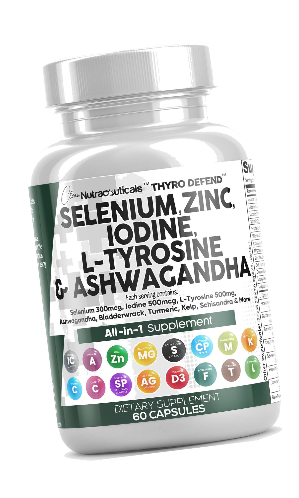 Clean Nutra Selenium 300mcg Iodine 500mcg Thyroid Support for Women & Men | L Tyrosine 500mg Ashwagandha Supplement Bladderwrack, Turmeric, Kelp, Schisandra Zinc Pills Capsule Supplements