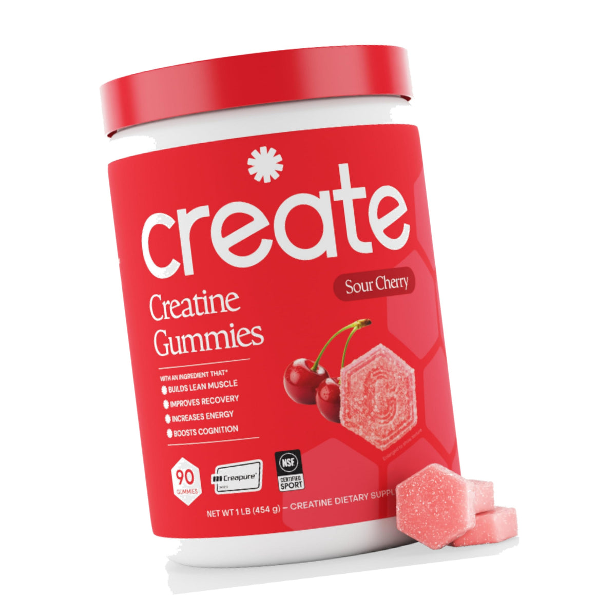 Create Creatine Monohydrate Gummies for Women and Men, Sour Cherry, 90ct
