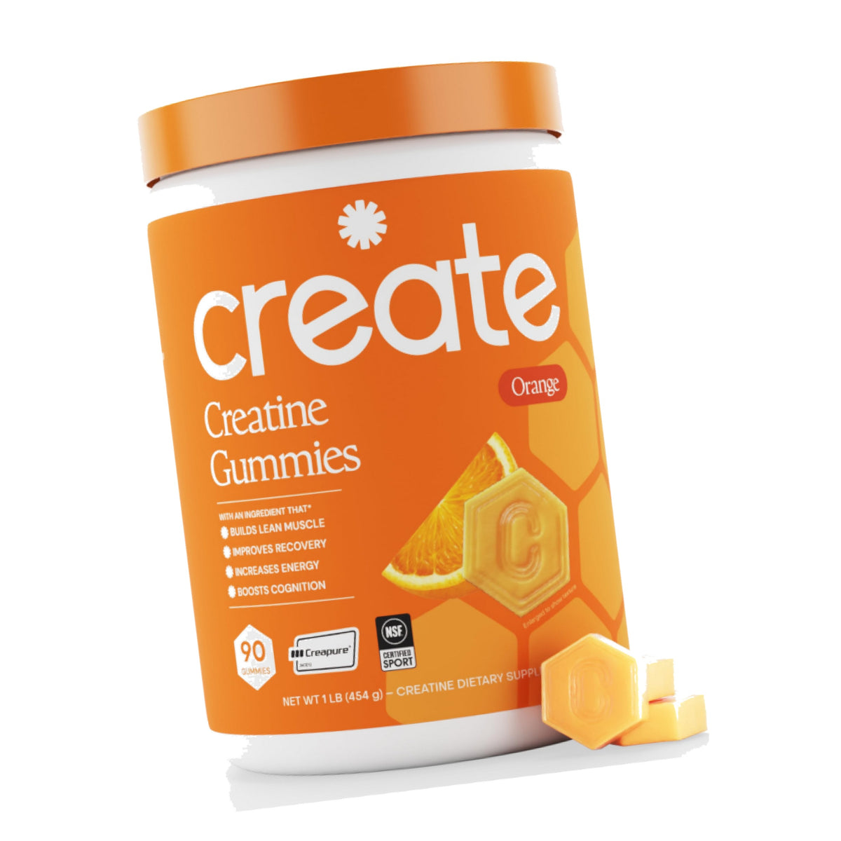 Create Creatine Monohydrate Gummies for Women and Men, Orange, 90ct
