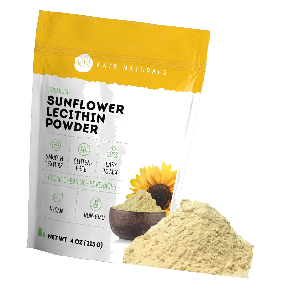 Kate Naturals Sunflower Lecithin Powder for Baking Bread & Cooking (4oz)