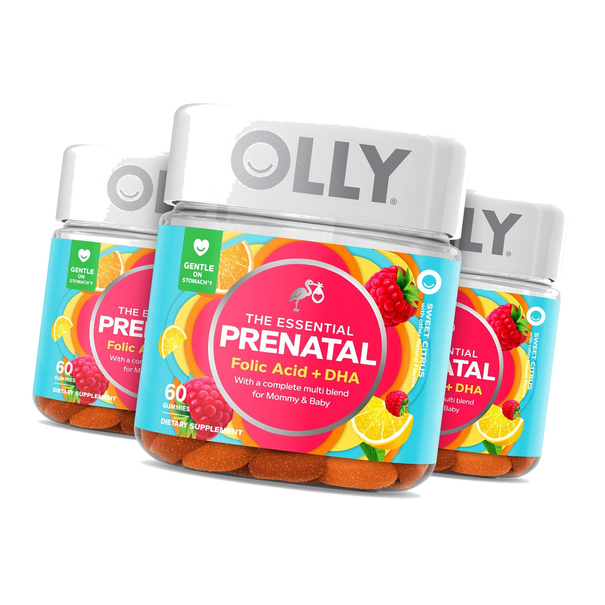 Olly Prenatal Multivitamin Gummy, Folic Acid, Vitamin D, Omega DHA, Chewable Supplement, 60 Gummies Citrus 3 Count