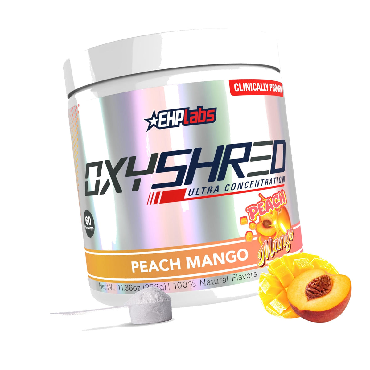 EHP Labs OxyShred Pre Workout Powder - Preworkout Powder with L Glutamine & Acetyl L Carnitine, Energy Boost Drink - Peach Mango, 60 Servings