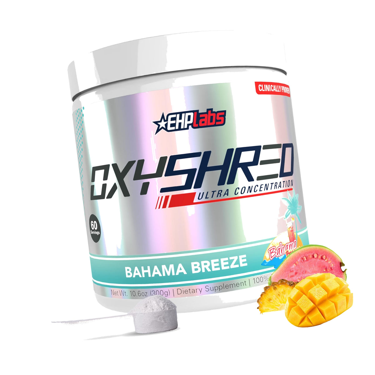 EHP Labs OxyShred Pre Workout Powder - Preworkout Powder with L Glutamine & Acetyl L Carnitine, Energy Boost Drink - Bahama Breeze/Beach, 60 Servings