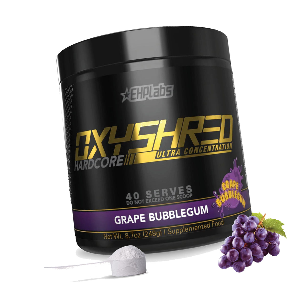 EHP Labs OxyShred Hardcore Super Dosed Pre Workout Powder - Preworkout Powder with L Glutamine & Acetyl L Carnitine, Energy Boost Drink - 275mg of Caffeine - Grape Bubblegum, 40 Servings