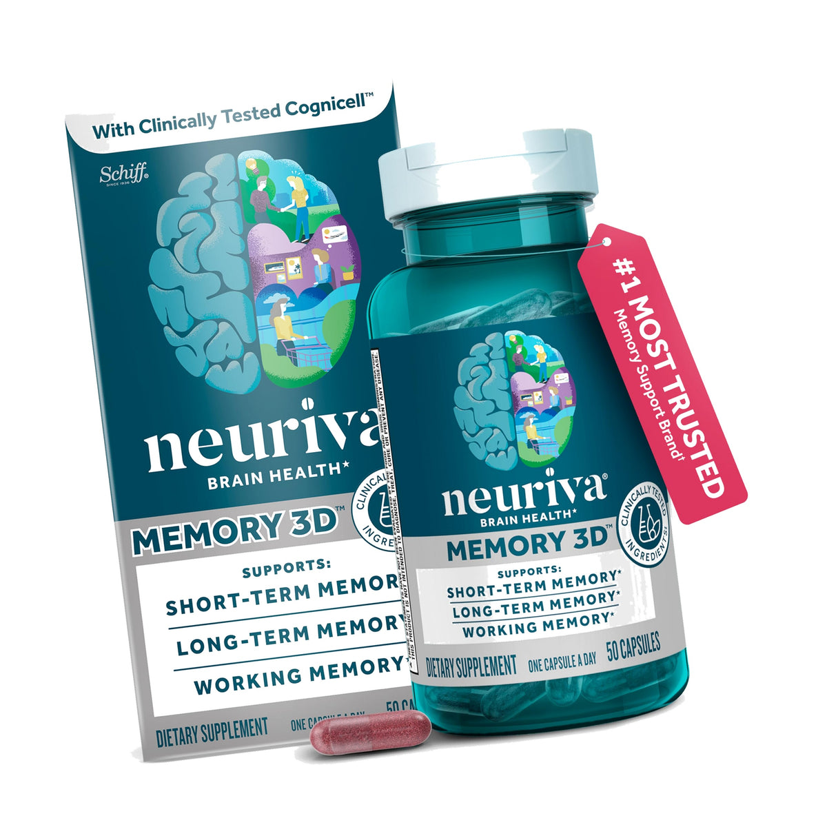 NEURIVA Memory 3D Brain Supplement - 50 Count Capsules