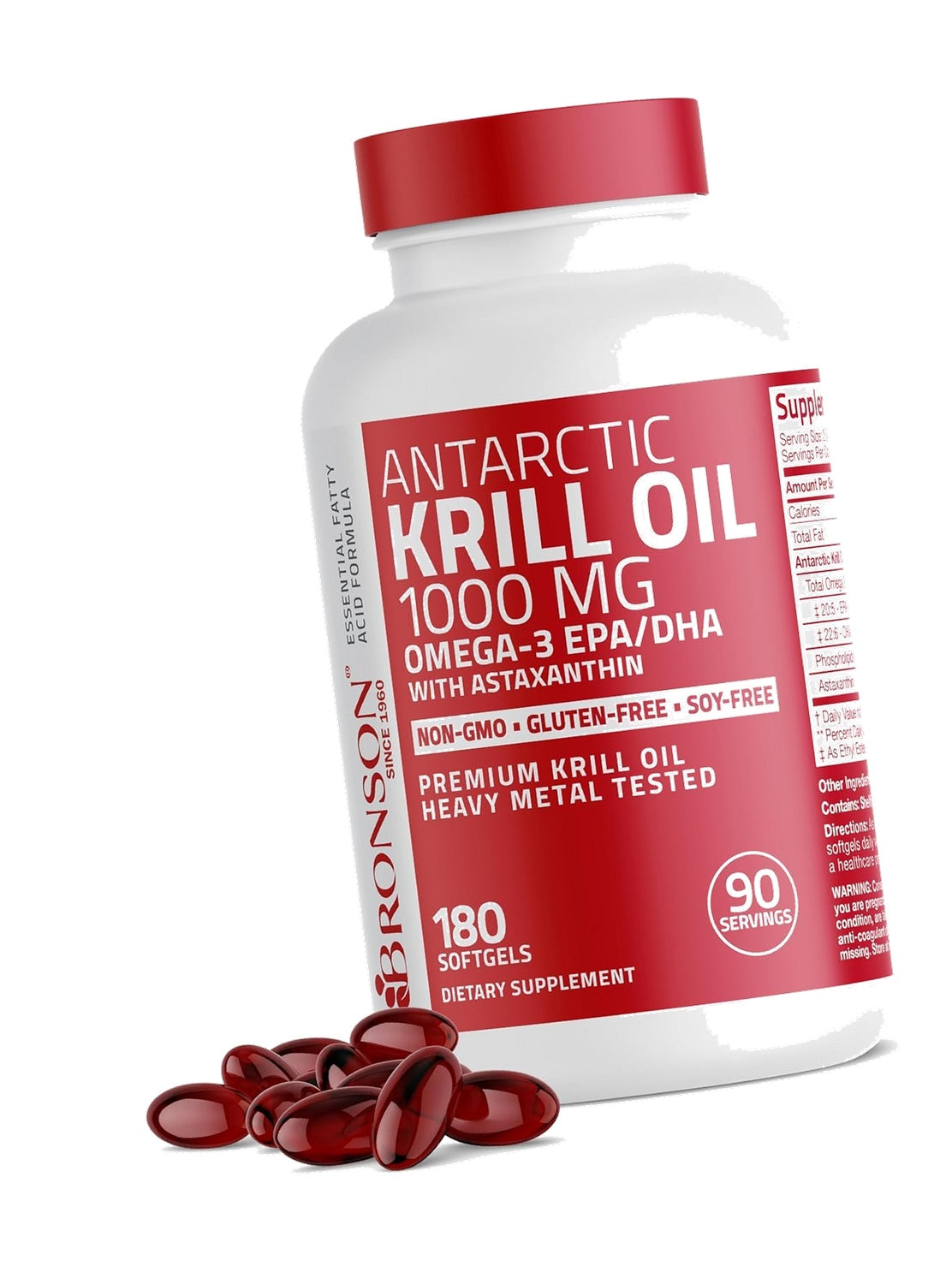 Bronson Antarctic Krill Oil 1000 mg with Omega-3s, 180 Softgels