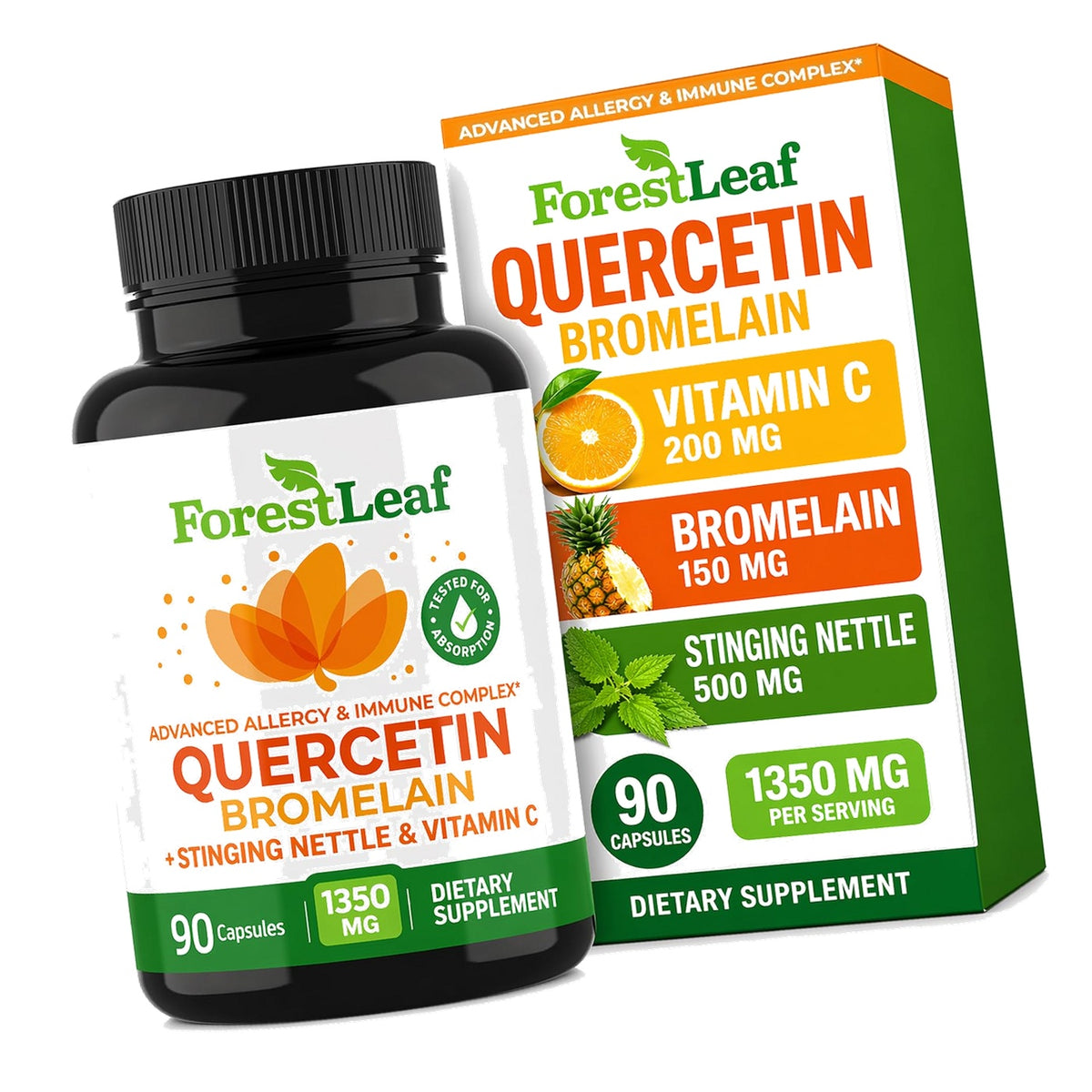 ForestLeaf Quercetin with Bromelain Supplement, 500mg Capsules, 90 Ct