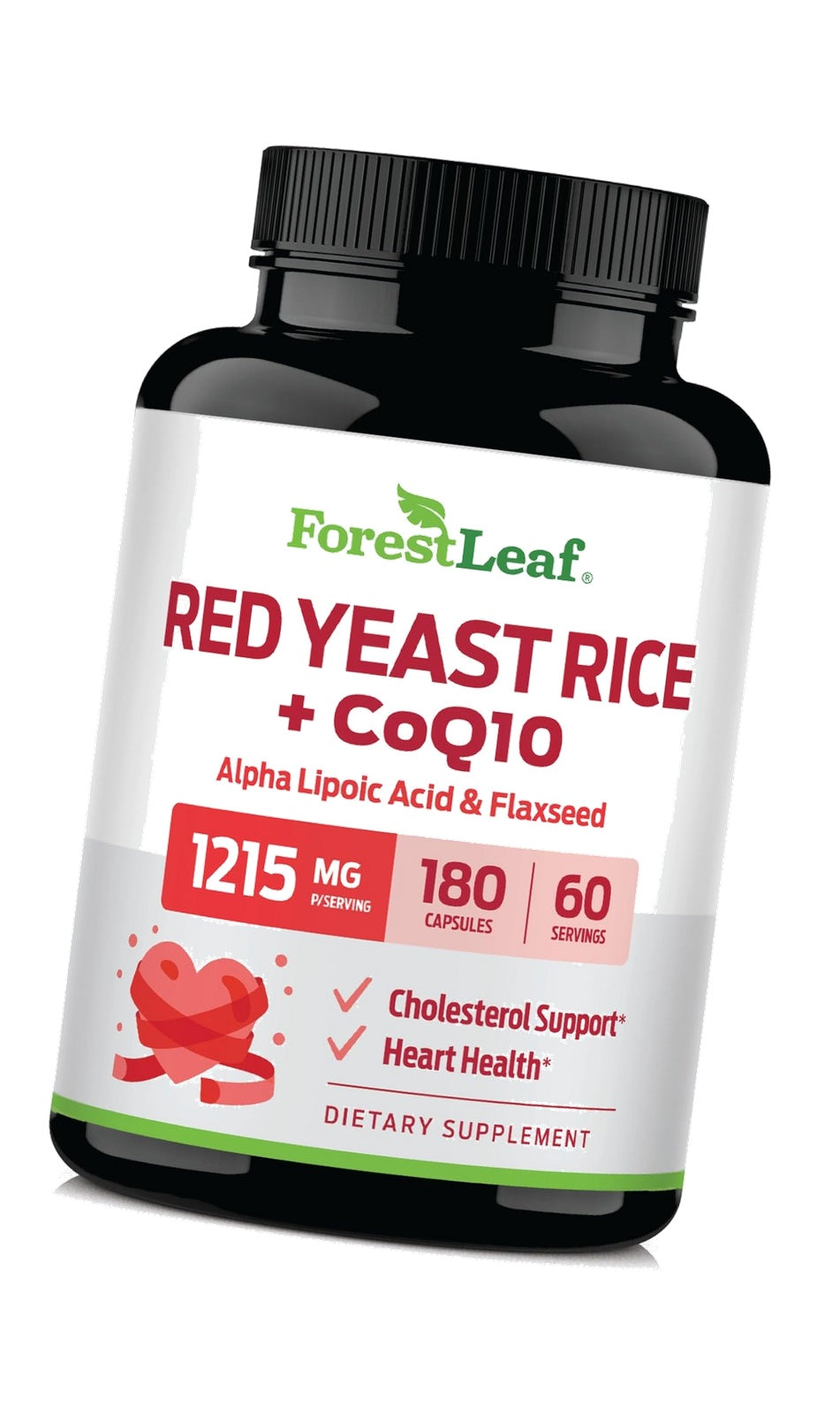 ForestLeaf Red Yeast Rice with CoQ10 Supplement - 1215mg Extra Strength Red Yeast Rice Capsules with Alpha Lipoic Acid & Organic Flaxseed, Citrinin Free - 180 Capsules