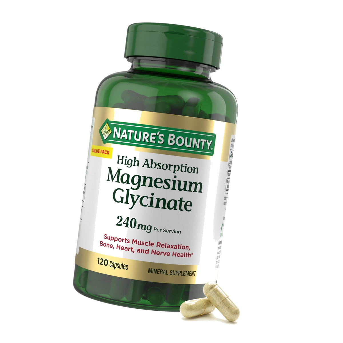 Nature’s Bounty High Absorption Magnesium Glycinate 240 mg Capsules, 120 ct