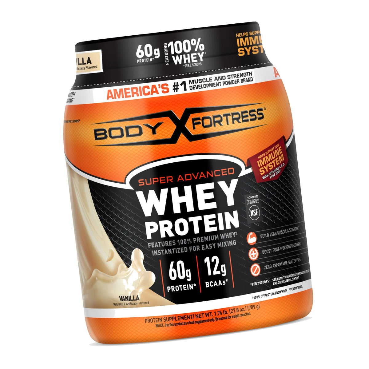 Body Fortress Super Advanced Whey Protein Powder, Vanilla, 1.74lbs