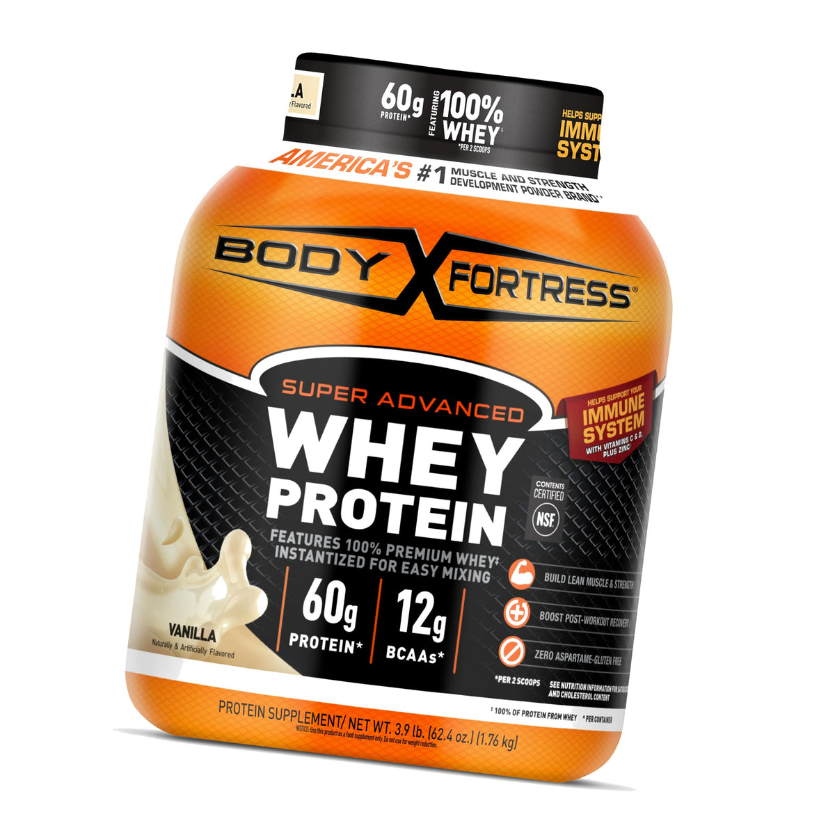 Body Fortress Super Advanced Whey Protein Powder, Vanilla, 3.9 lbs