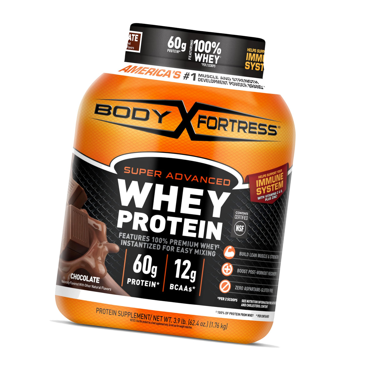 Body Fortress Super Advanced Whey Protein Powder, Chocolate, 3.9 lbs