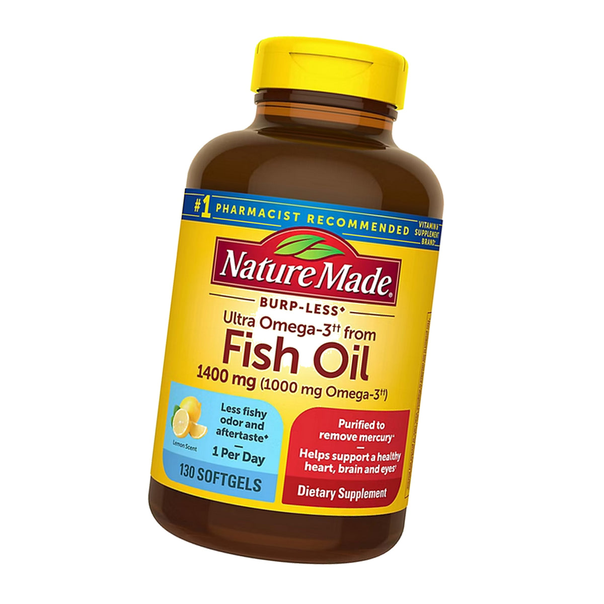 Nature Made Ultra Omega-3 Burpless Fish Oil 1400 mg Softgels w. Omega 3 1000 mg 130 Ct