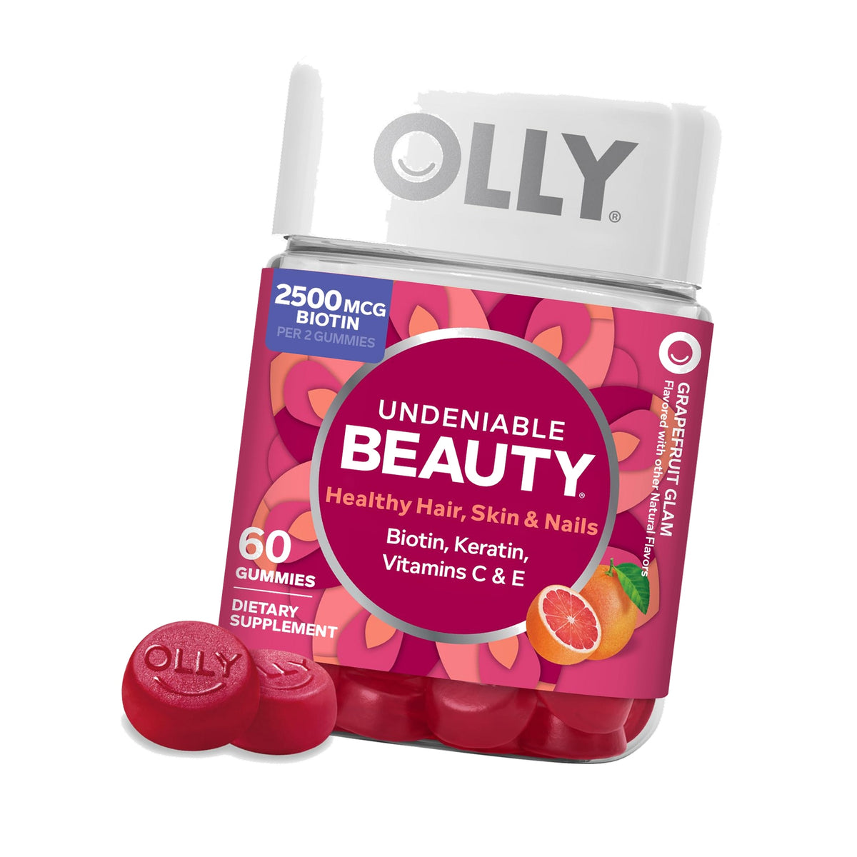 OLLY Hair Skin and Nails Gummies, Undeniable Beauty, Biotin - 60 Count