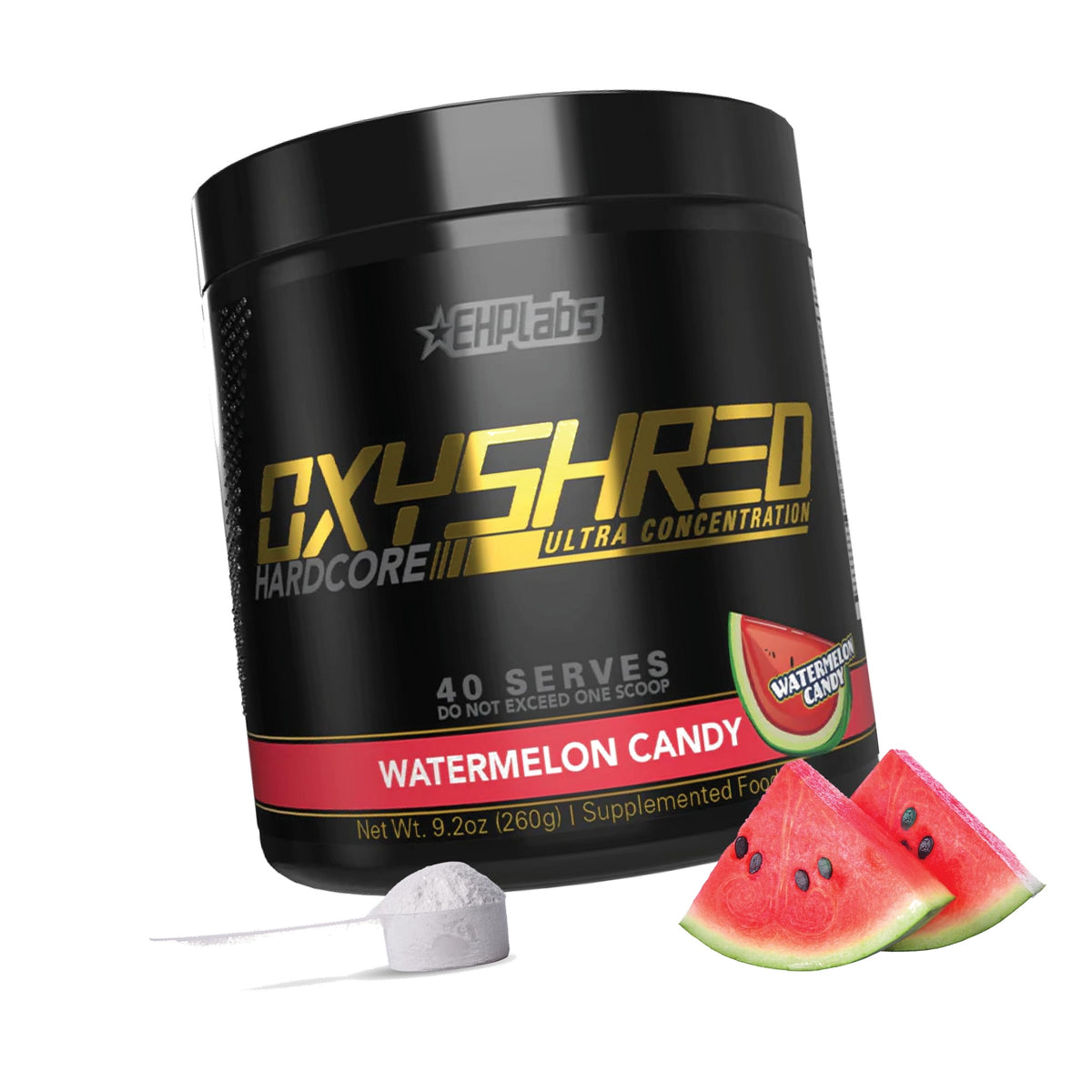 EHP Labs OxyShred Hardcore Super Dosed Pre Workout Powder - Preworkout Powder with L Glutamine & Acetyl L Carnitine, Energy Boost Drink - 275mg of Caffeine - Watermelon Candy, 40 Servings