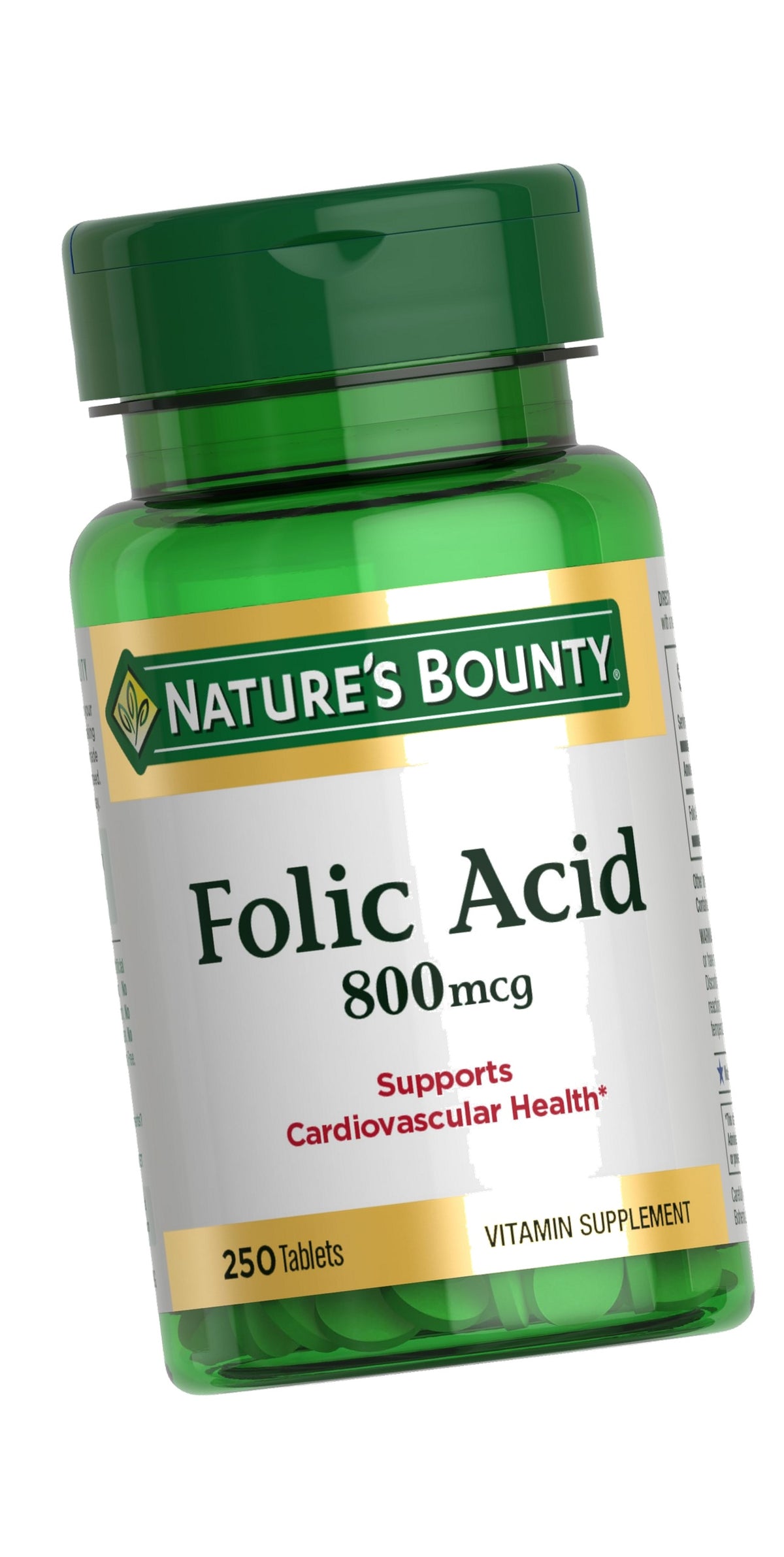 Nature's Bounty Folic Acid Supplement, Supports Cardiovascular Health, 800mcg, 250 Tablets