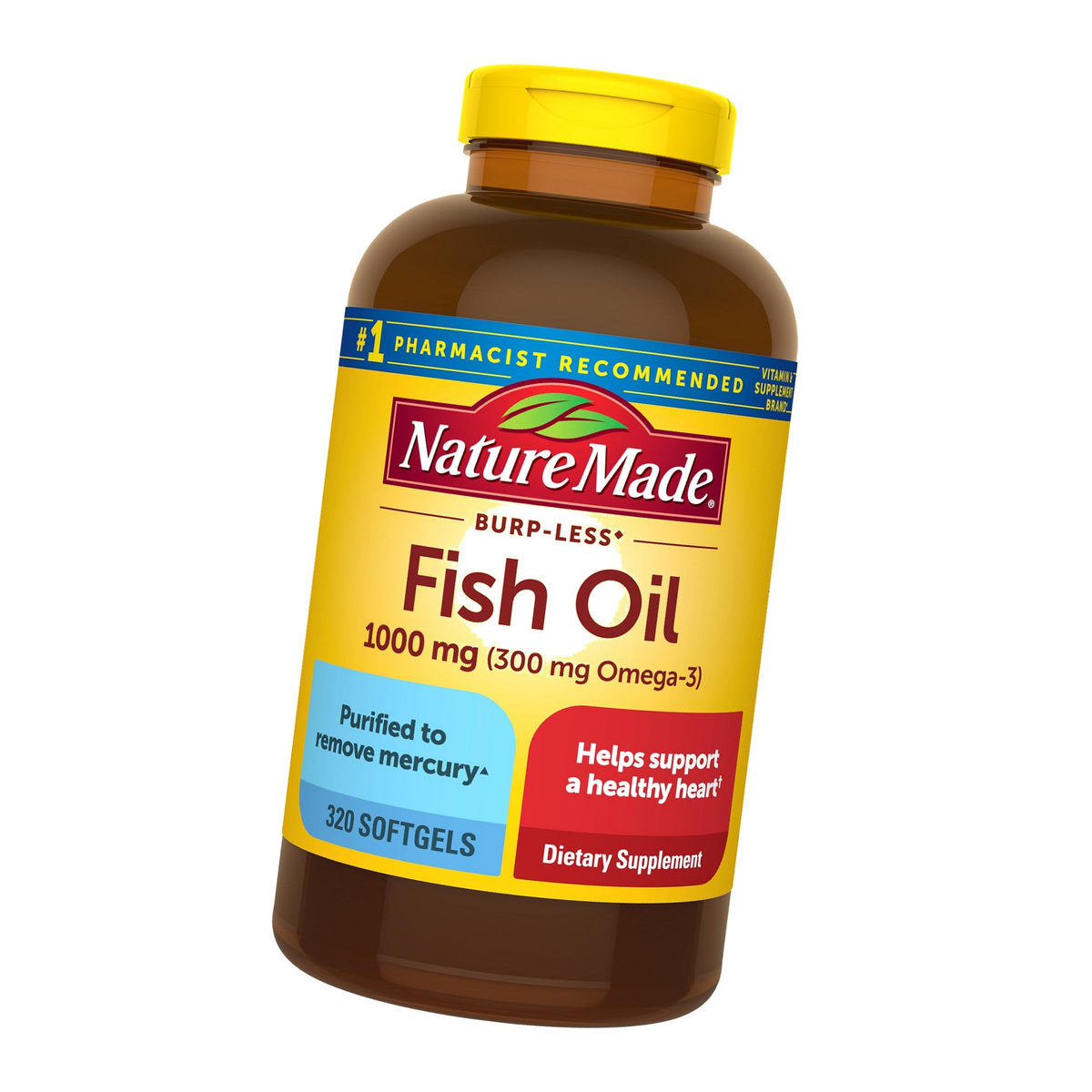 Nature Made Burp Less Fish Oil Omega 3, 1000mg Softgels, 320 Softgels
