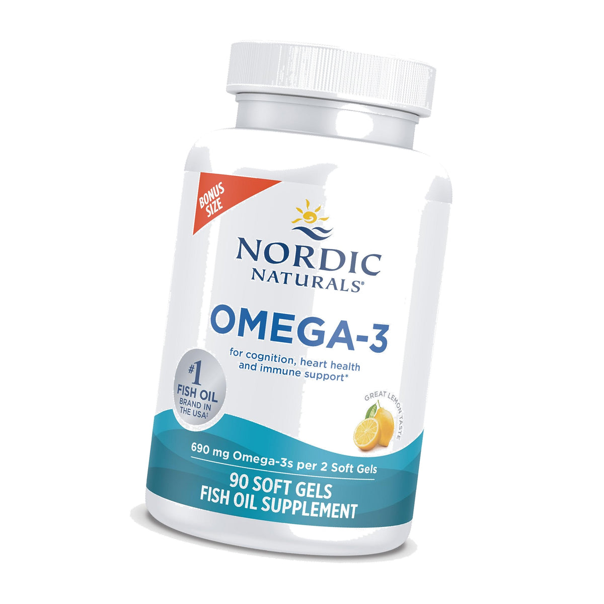 Nordic Naturals Omega-3, 690mg Fish Oil, EPA & DHA, Lemon - 90 Count