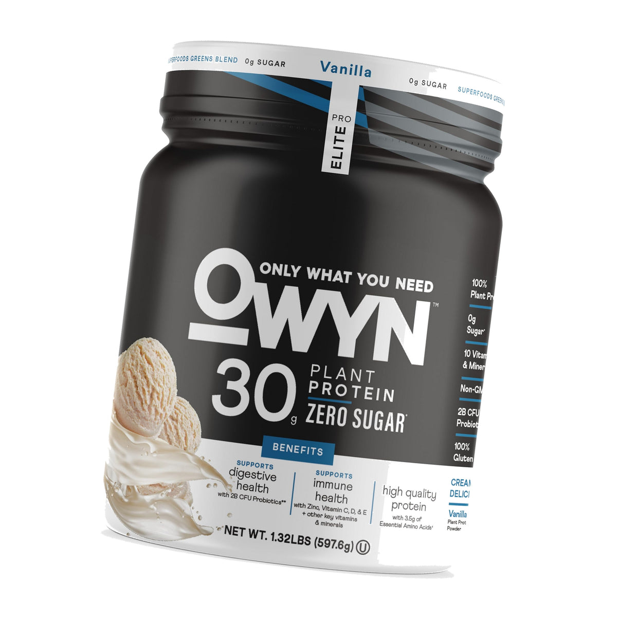 Owyn Only What You Need Pro Elite High Protein Powder, 30g Vegan Protein for Workout Recovery, Delicious Smooth Taste, Zero Sugar, Low Net Carbs, Vanilla, 12 Servings (1.32 LB)