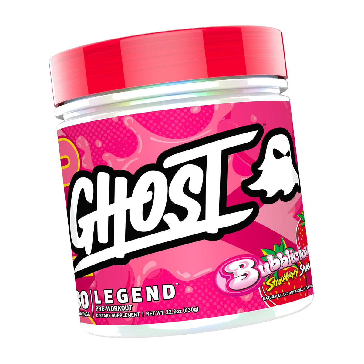GHOST Legend Pre-Workout Powder, Bubblicious Strawberry Splash, 30 Servings