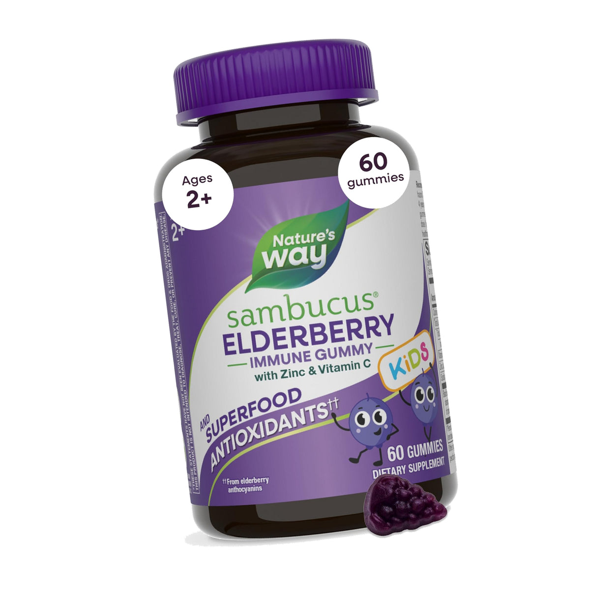 Nature's Way Sambucus Kids Elderberry Immune Gummies, Ages 2+, 60 ct
