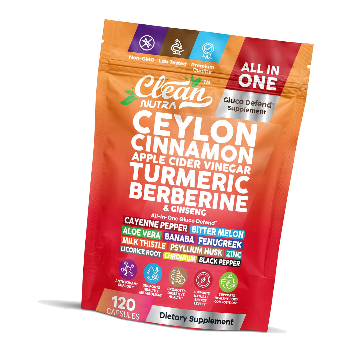 Ceylon Cinnamon Capsules + Apple Cider Vinegar Turmeric Berberine Supplement Ginseng Cayenne Pepper Bitter Melon Aloe Vera Fenugreek Milk Thistle Chromium 120 Pills Gluco Defend by Clean Nutra