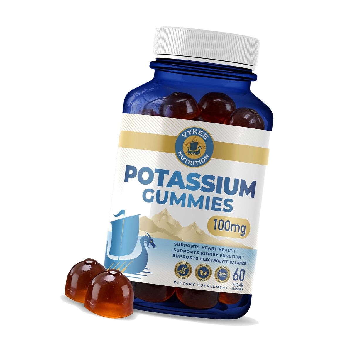 Vykee Potassium Gummies 100mg, 60 Vegan Gummies, 30-Serving Supply
