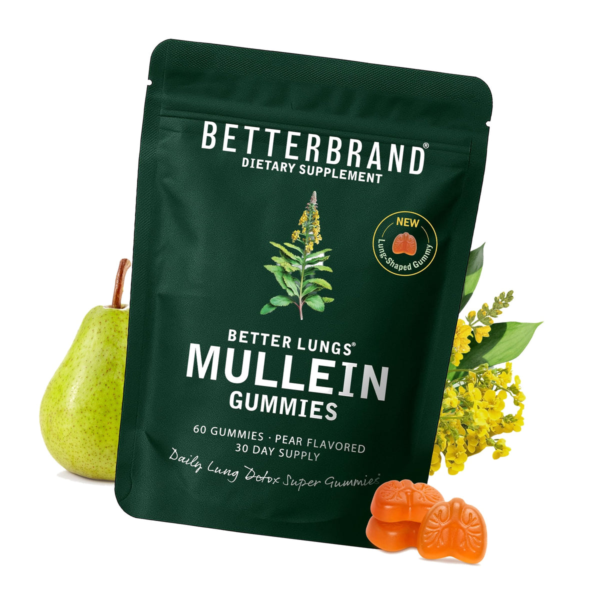Betterbrand Respiratory Support Mullein Gummies, 2000mg, Pear Flavor