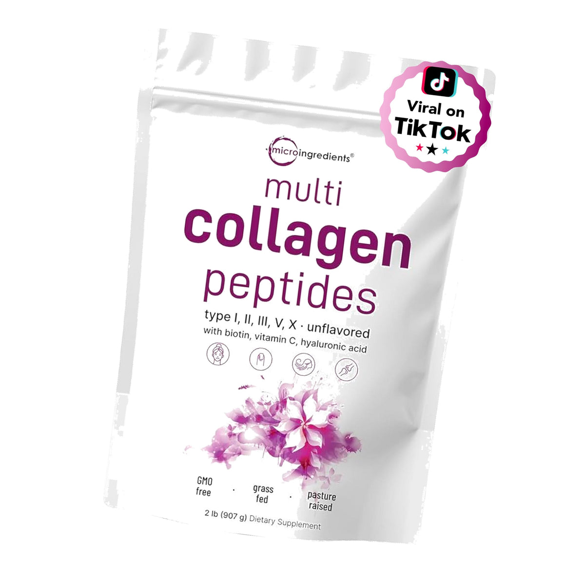 Micro Ingredients Multi Collagen Peptides Powder, 2lb (82 Servings)