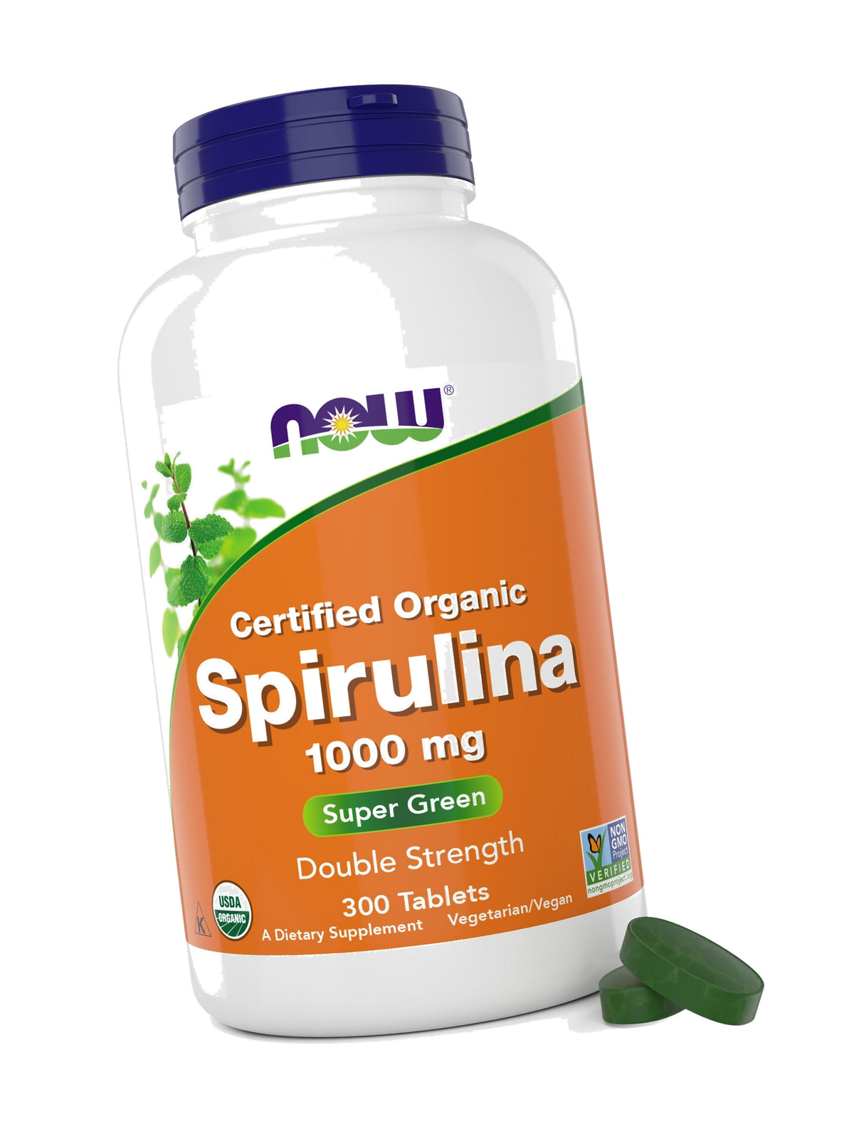 NOW Foods Organic Spirulina 1000mg Tablets - 300 Count - Non-GMO, Super Green Whole Food Supplement - Double Strength