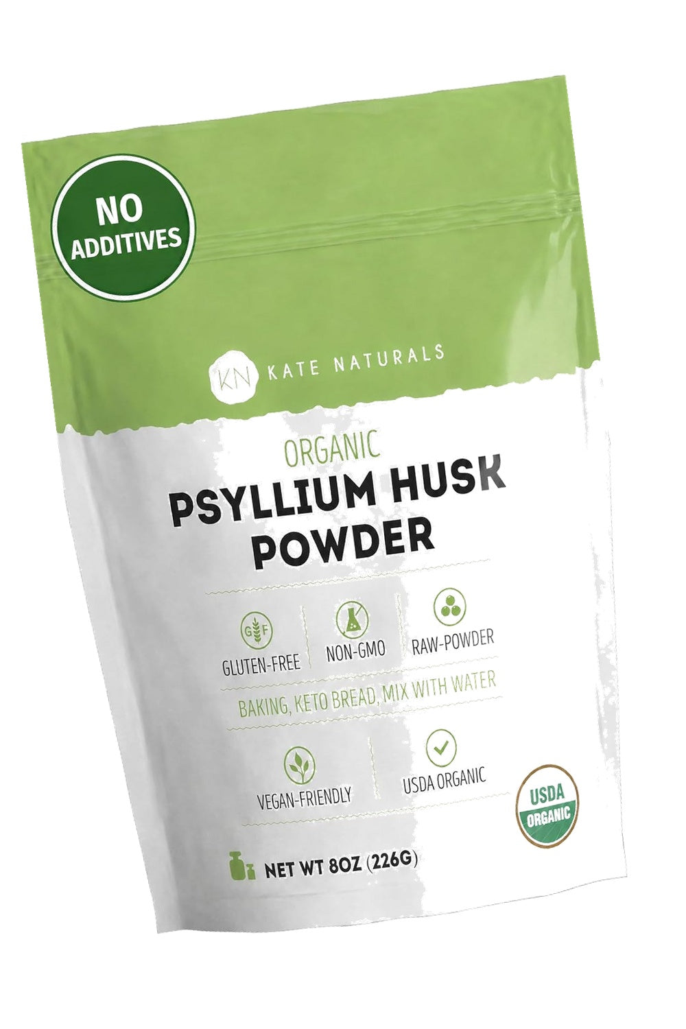 Kate Naturals Organic Psyllium Husk Powder for Baking, Shakes, Fiber, 8oz