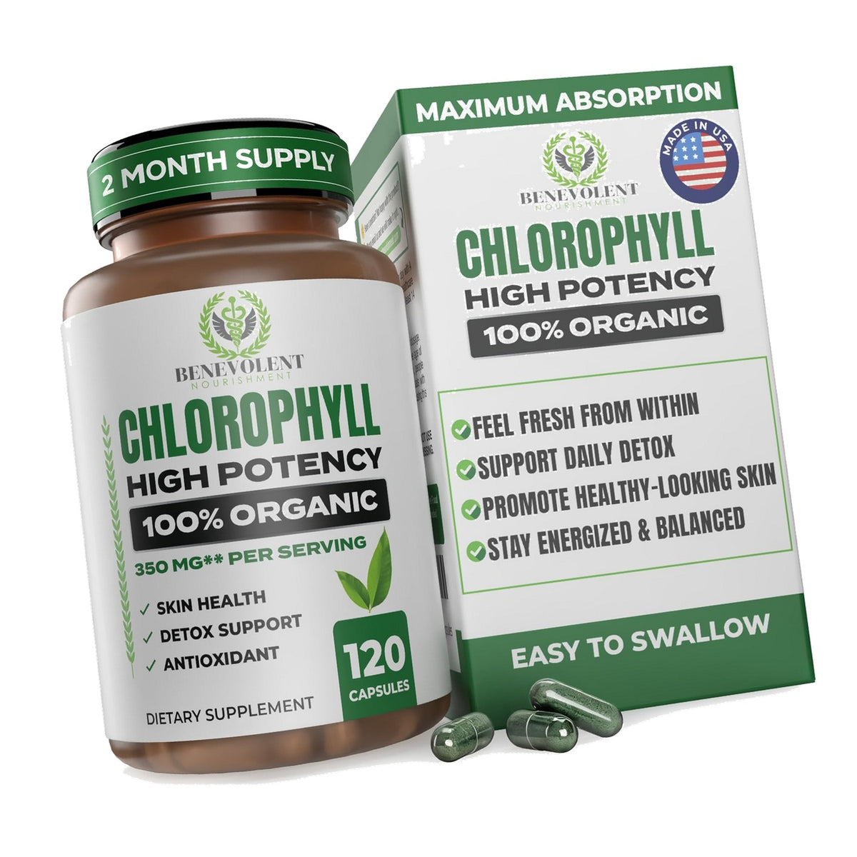 Benevolent Chlorophyll Capsules for Internal Freshness – 120 Count