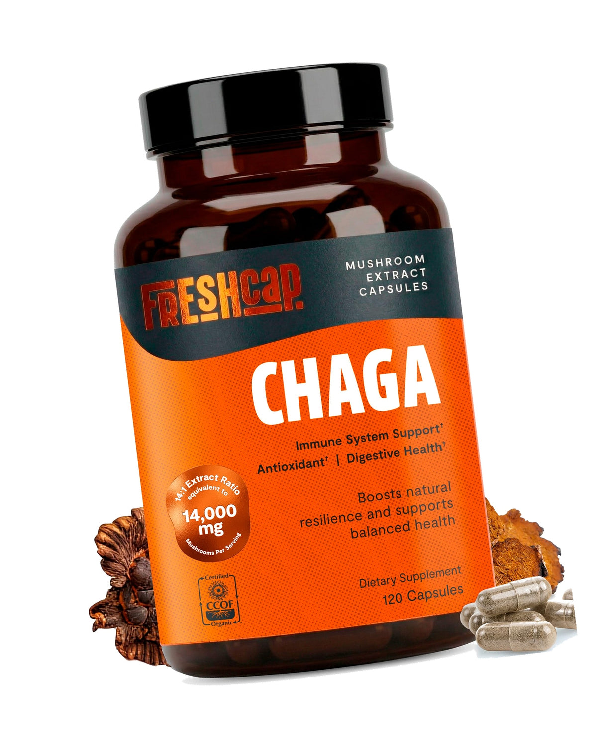 FreshCap Organic Chaga Mushroom Supplement Capsules, 120 Capsules