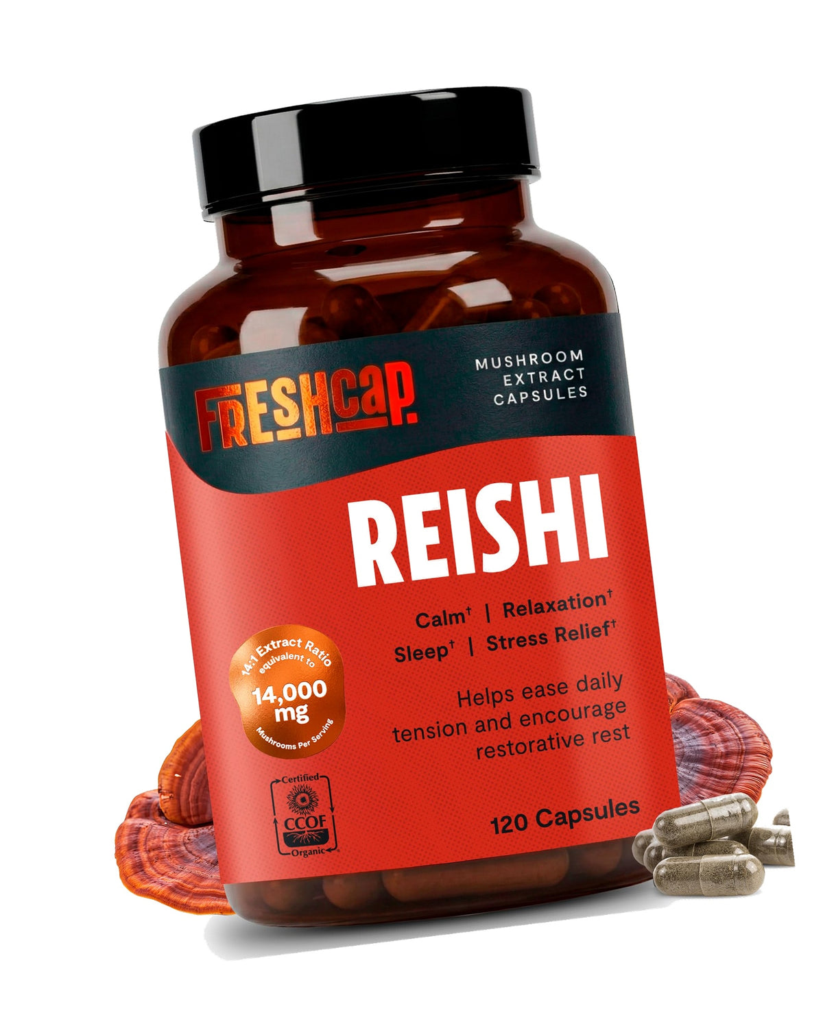 FreshCap Reishi Mushroom Capsules - Organic Mushroom Extract, 120 Capsules