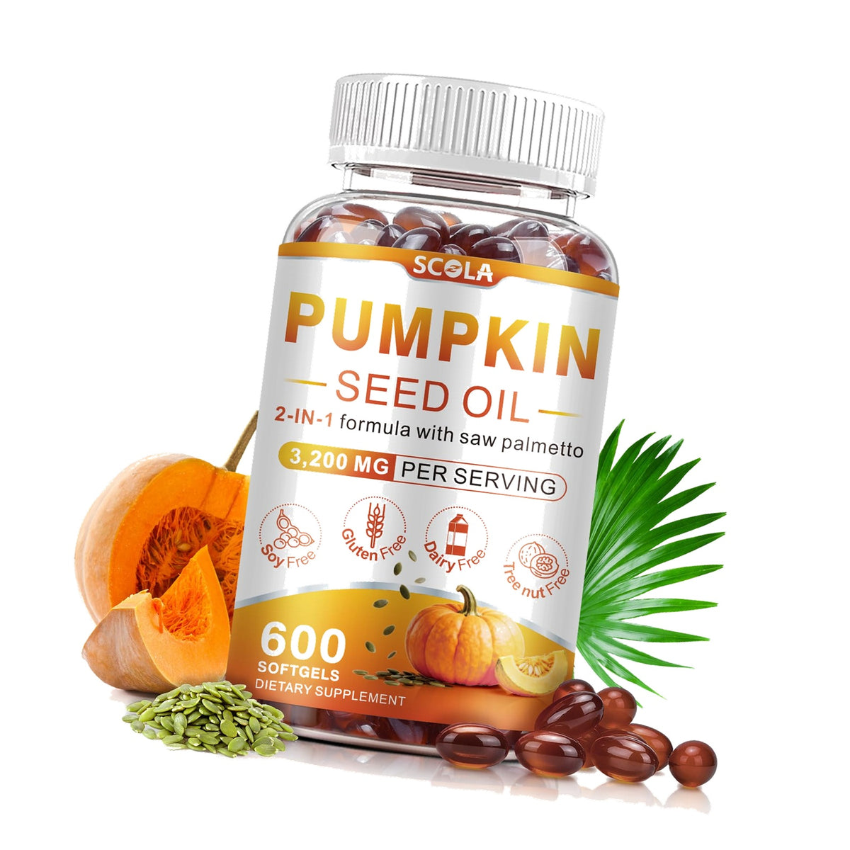 SCOLA Pumpkin Seed Oil with Saw Palmetto,3200mg/Serving,600 Softgels