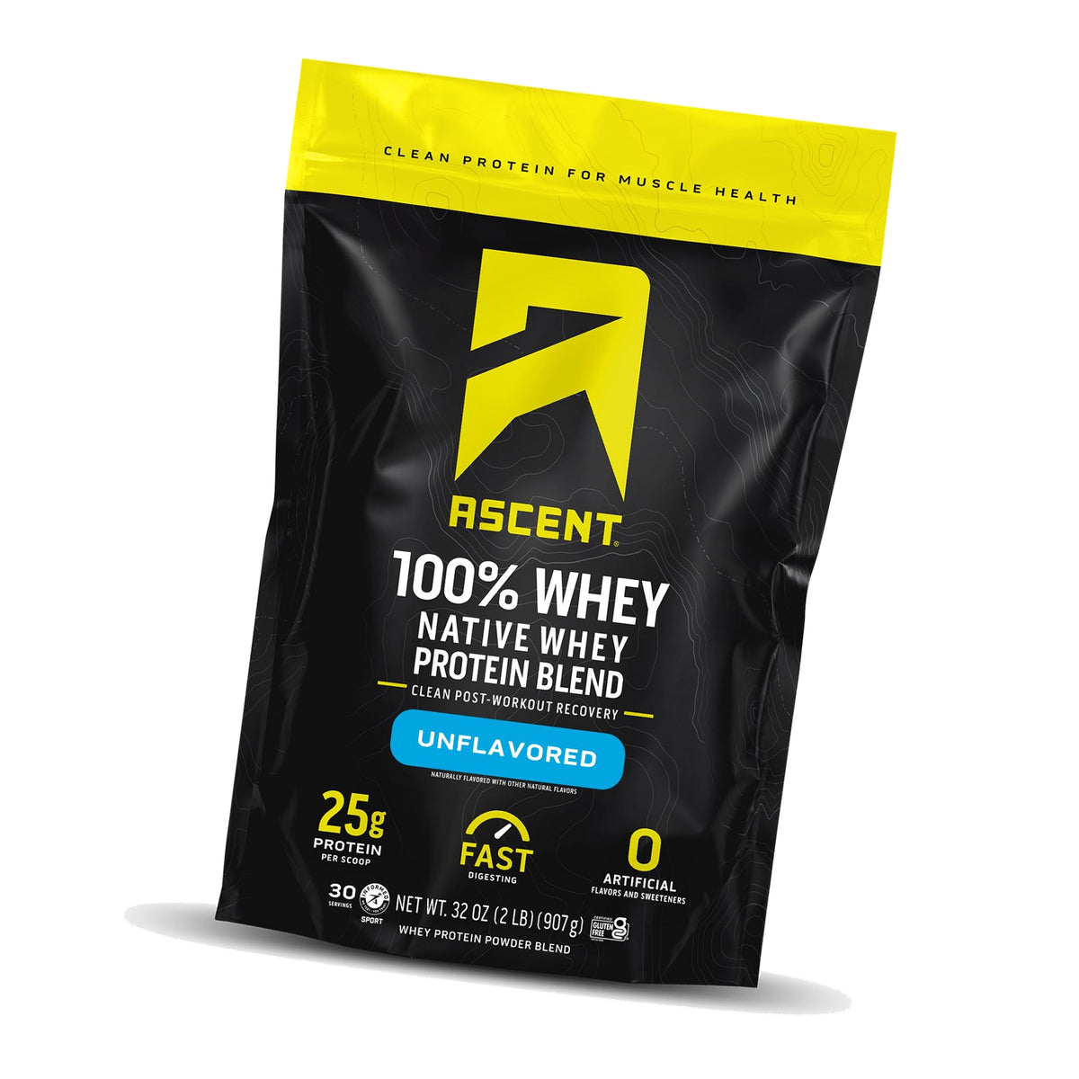 Ascent 100% Whey Protein Powder, Unflavored 2 lb, Daily Protein