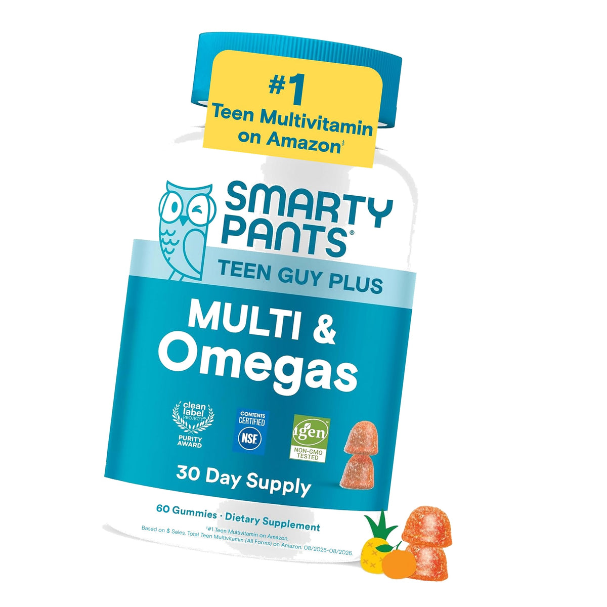 SmartyPants Teen Guy Plus Multivitamin Gummies, Vitamin D, Omega 3, 60 Ct