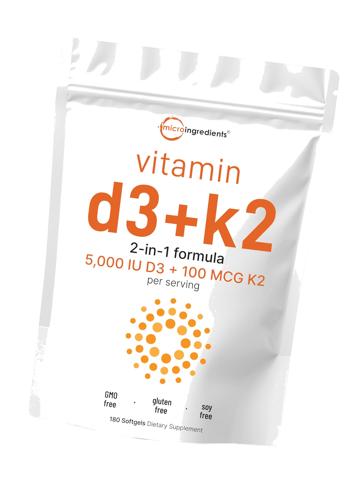 Micro Ingredients Vitamin D3 5,000 IU + K2 MK-7 100 mcg, 180 Softgels | 2-in-1 Formula | Easy to Swallow, Non-GMO