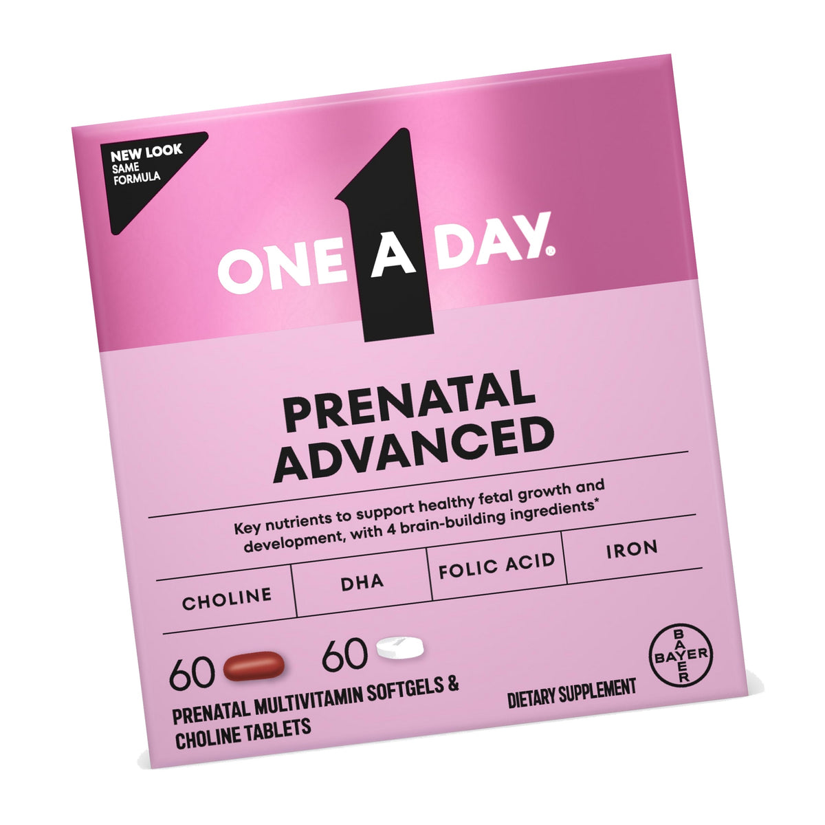 One A Day Prenatal Advanced- Prenatal Vitamins with Folic Acid, Choline, DHA & Iron, Pregnancy Vitamins for Women to Support Baby’s Development, 60+60 Ct (120 Total Set) (Packaging May Vary)