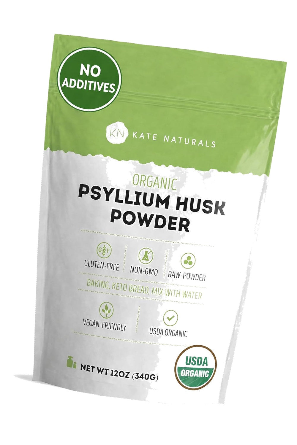 Kate Naturals Psyllium Husk Powder for Fiber and Baking Bread, 12oz