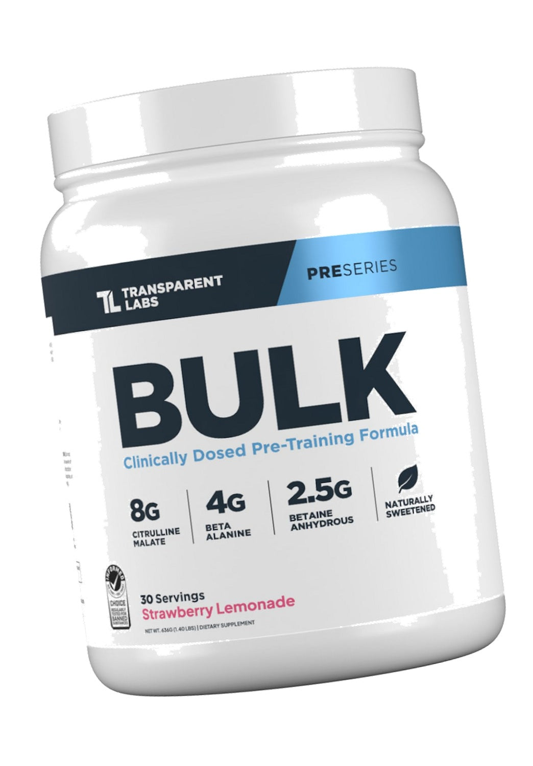 Transparent Labs Bulk Pre Workout Powder - 30 Servings, Strawberry Lemonade