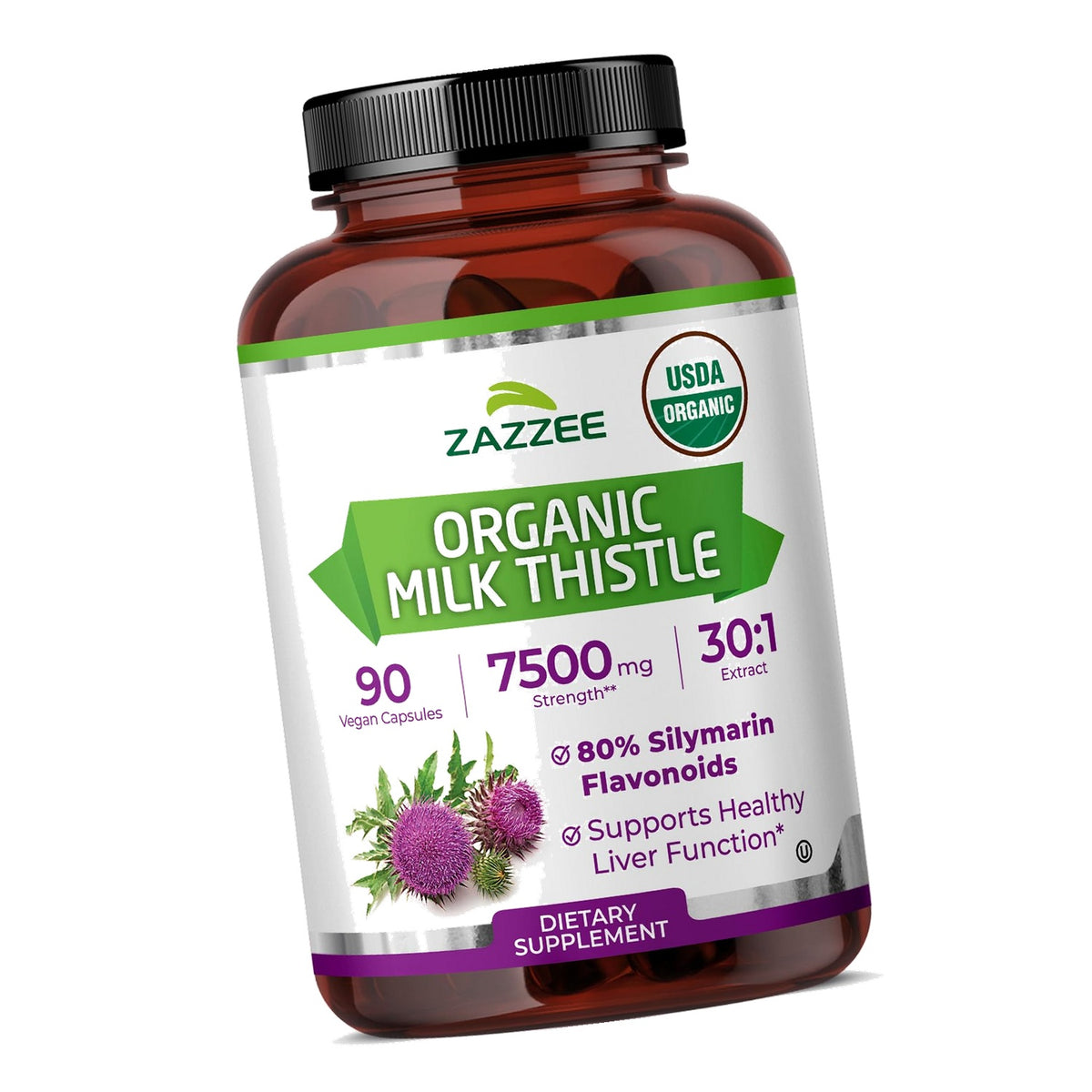 Zazzee USDA Organic Milk Thistle 30:1 Extract, 80% Silymarin, 90 Capsules