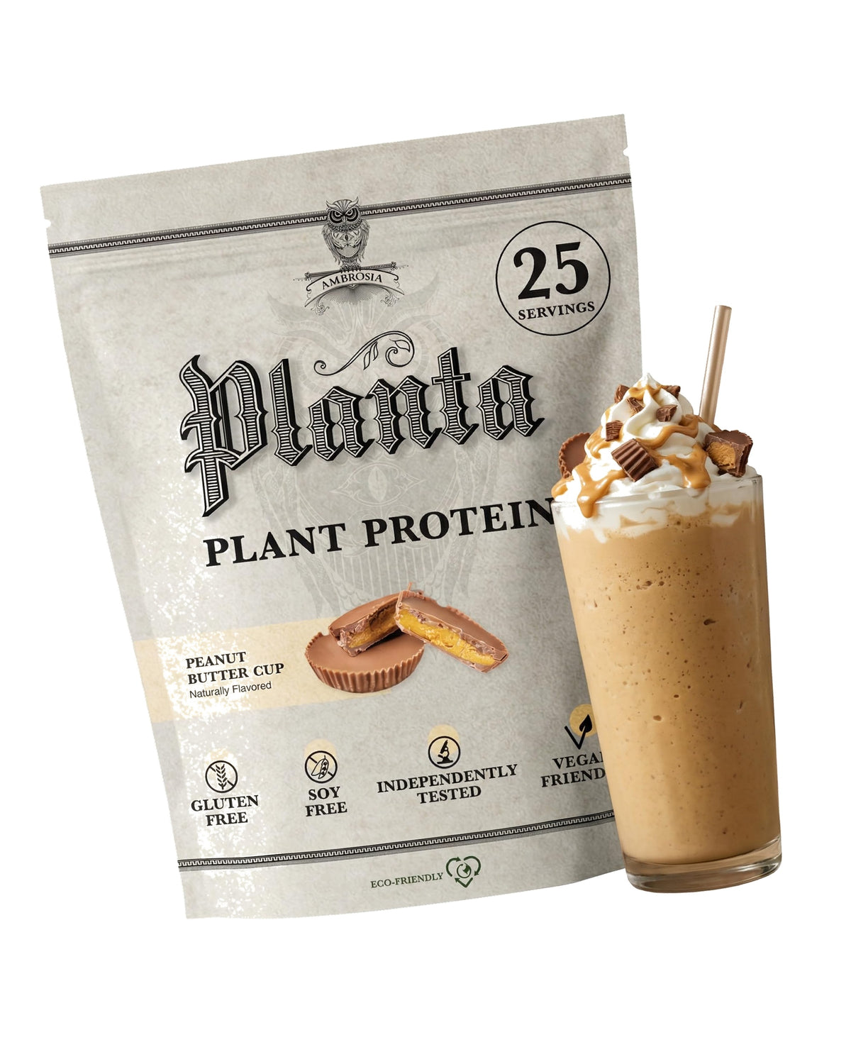 Ambrosia Plant Based Protein Powder 20g | Clean Vegan Pea Protein Powder | Gluten & Dairy Free, Keto Friendly, No Added Sugar | 25 Servings | Peanut Butter Cup