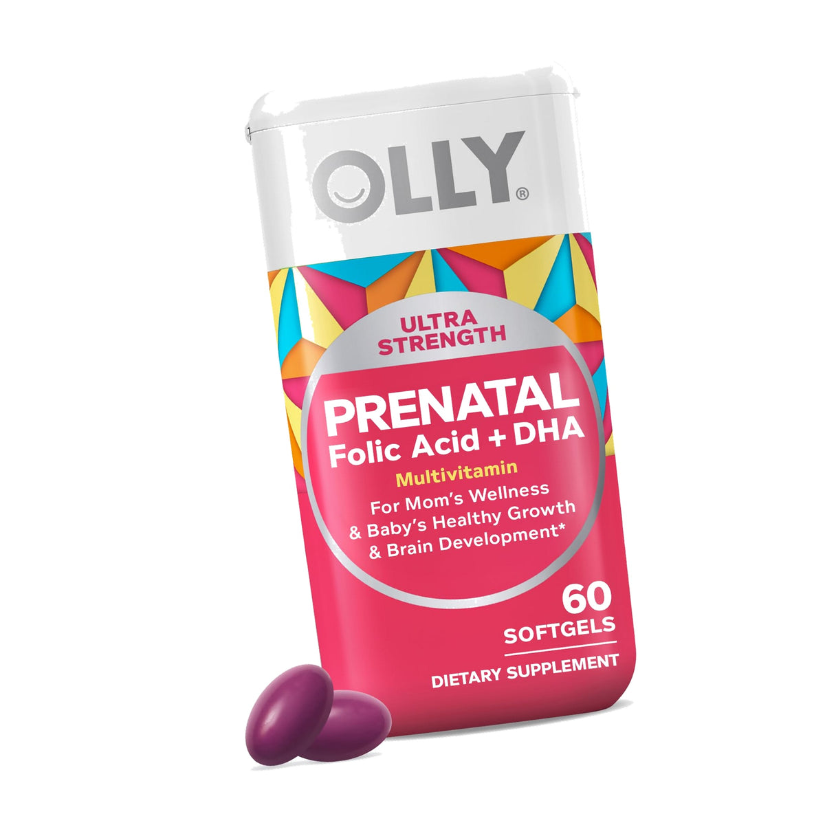 OLLY Ultra Strength Prenatal Multivitamin Softgels, Omega-3s - 60 Count