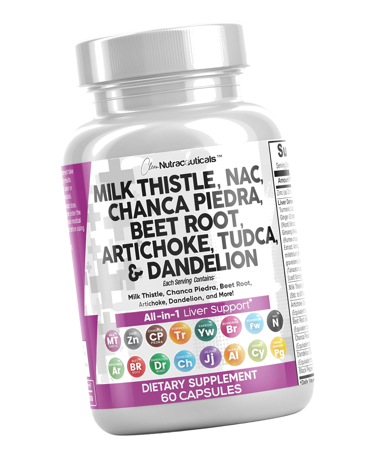Clean Nutraceuticals Milk Thistle NAC Chanca Piedra Beet Root Artichoke Astragalus Dandelion Root - Liver Cleanse Detox & Repair Supplement Plus TUDCA Choline & Ginger - 1Pack