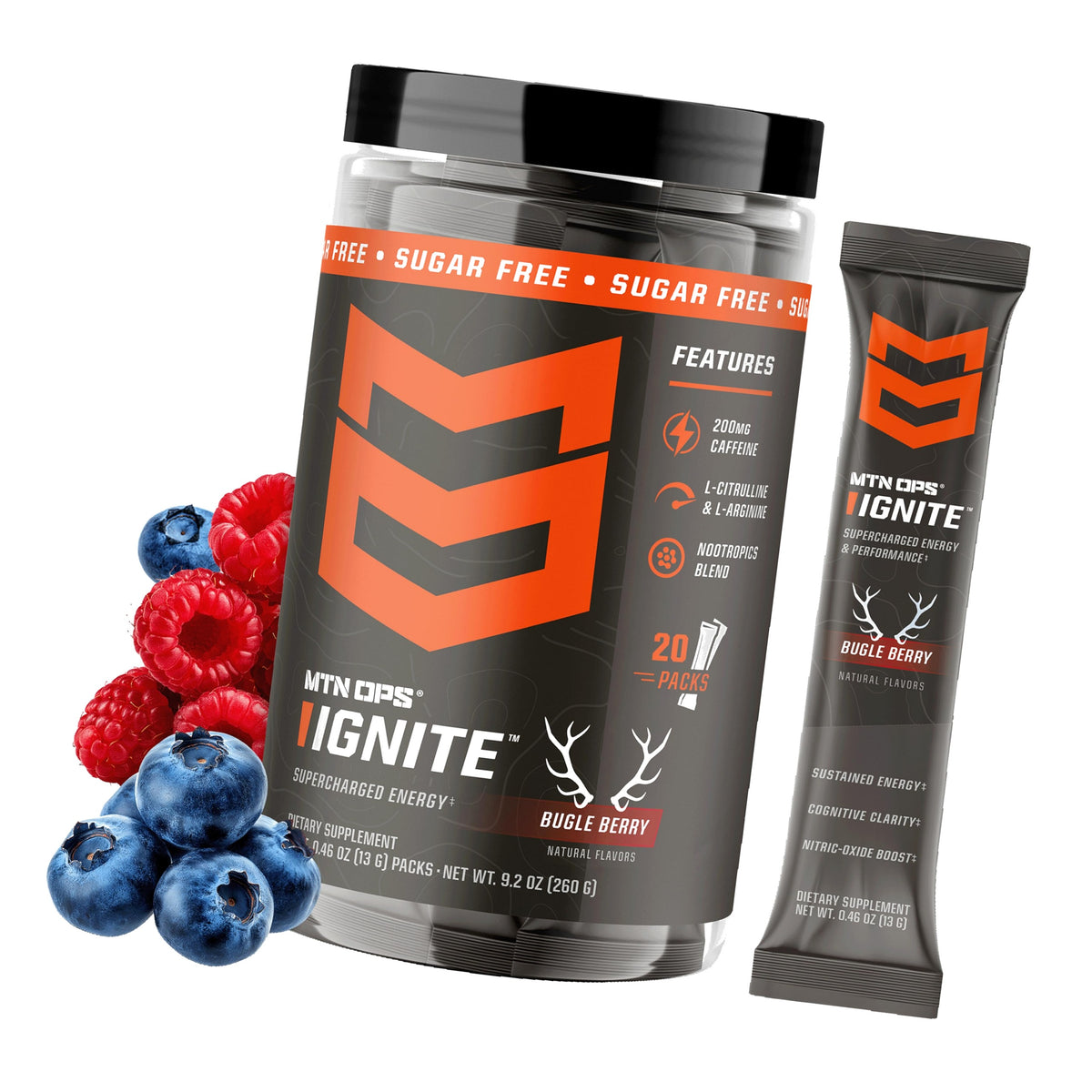 MTN OPS Ignite Energy Powder, Zero Sugar, Bugle Berry