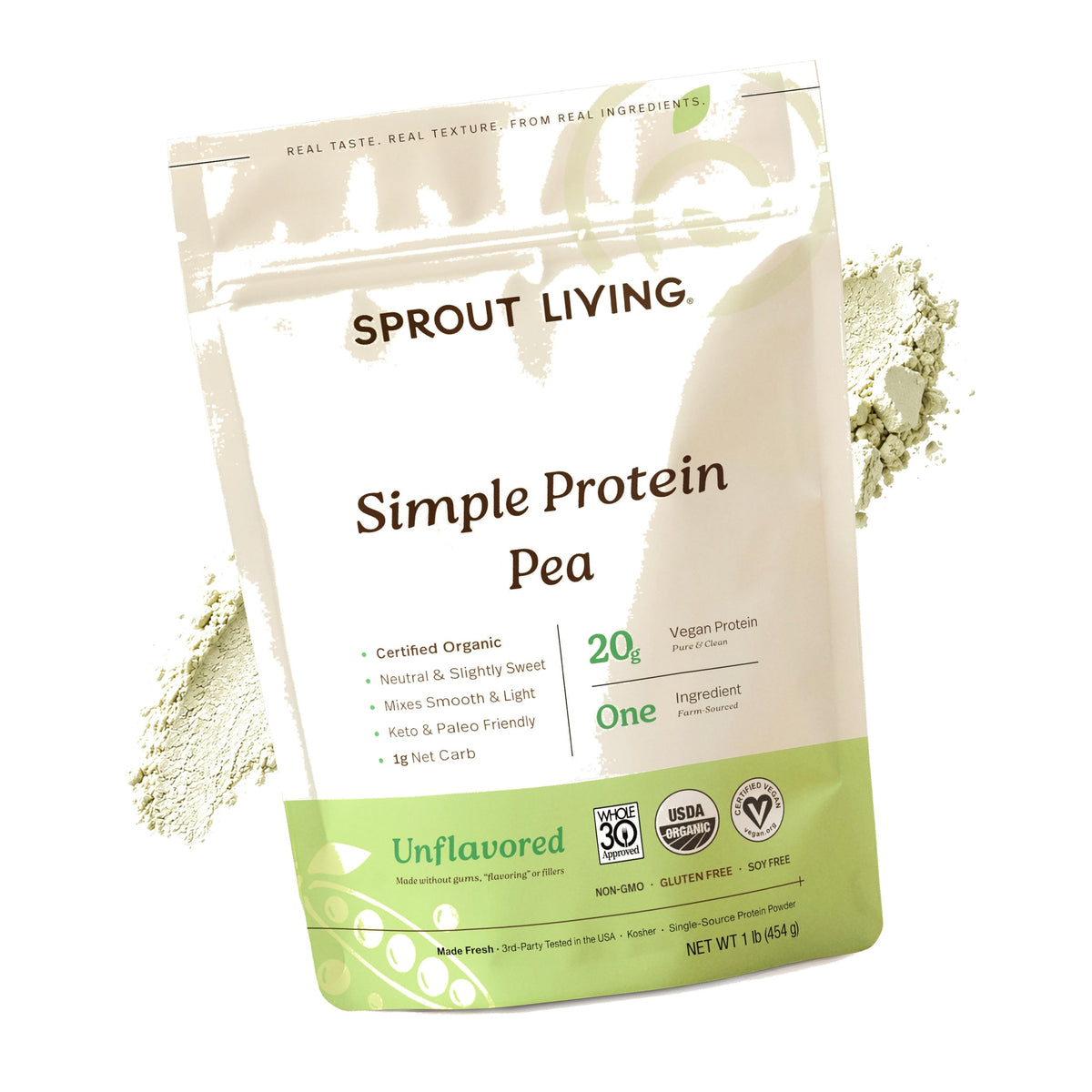 Sprout Living Organic Pea Protein Powder, Unflavored, 20 Grams of Plant Based Organic Protein Powder Without Artificial Sweeteners, Non Dairy, Non-GMO, Vegan, Gluten Free (1 Pound, 19 Servings)