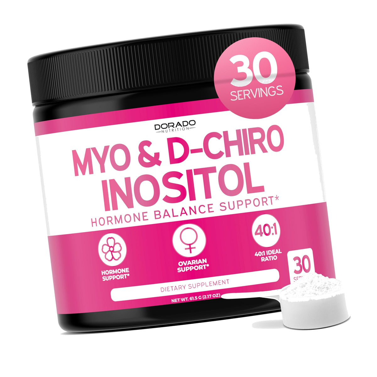 Myo-Inositol & D-Chiro Inositol Supplement Powder (2050mg Per Serving Ideal 40:1 Ratio Myo Inositol,30 Day Supply) For Hormone Balance for Women & Ovarian Health - Third Party Tested, Vegan & USA Made