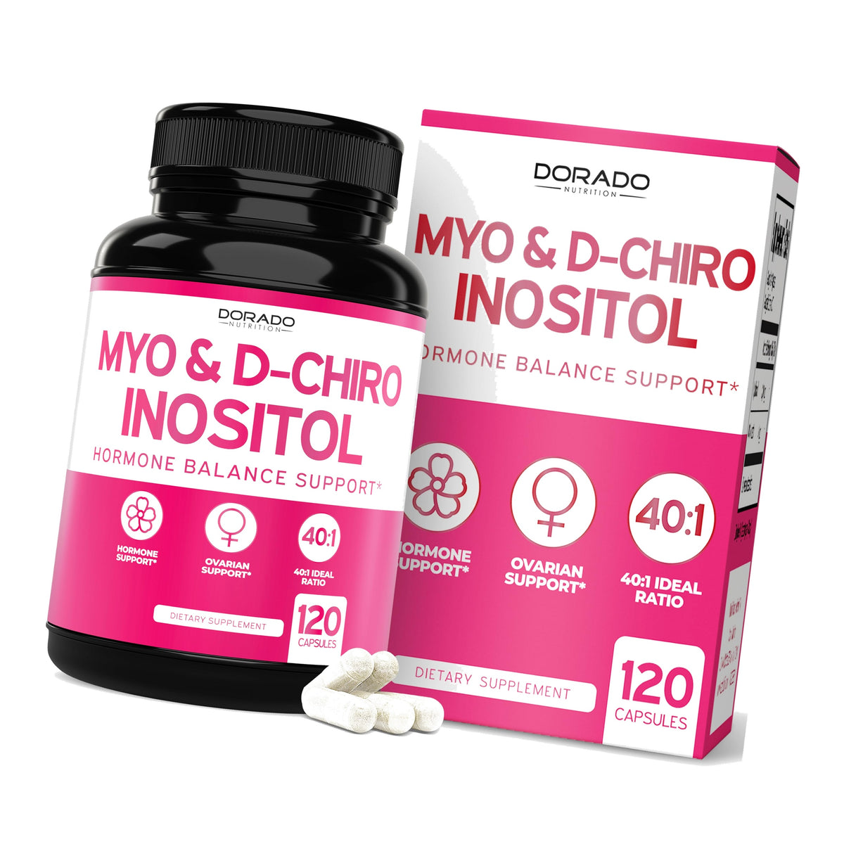 Myo-Inositol & D-Chiro Inositol Supplement For Women (120 Capsules, 2050mg Per Serving Ideal 40:1 Ratio Myo Inositol) Hormone Balance for Women - Third Party Tested, Vegan Safe & USA Made - 120 Count